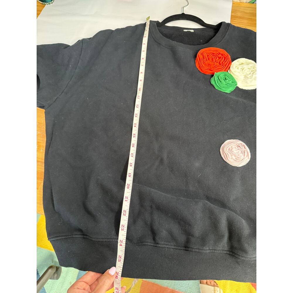 Kule Pauline Flower Sweatshirt Crew Neck Rosette Black Red Green Pink Large XL - Picture 3 of 9